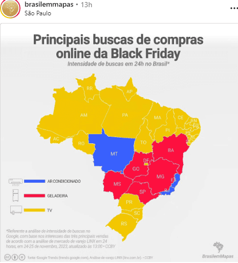 Brasil em Mapas: acreano busca mais por televisor na Black Friday